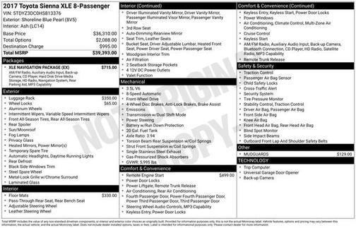 Shoreline Mist 2017 Toyota Sienna XLE