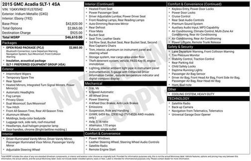 Iridium Metallic 2015 GMC Acadia SLT-1