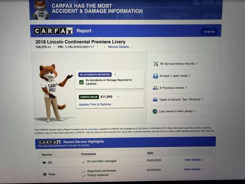 2018 Lincoln Continental Premiere Livery AWD 4dr Sedan