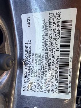 Gray 2021 Honda Civic Sport