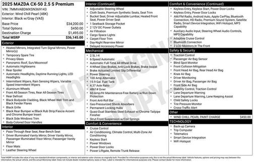 Wind Chill Pearl 2025 Mazda CX-50 2.5 S Premium Package