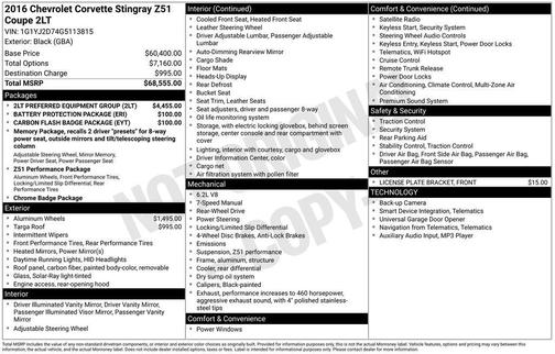 Black 2016 Chevrolet Corvette Stingray Z51