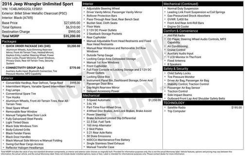 2016 Jeep Wrangler Unlimited Sport