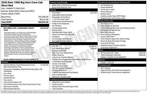 2026 RAM 1500 Big Horn/Lone Star