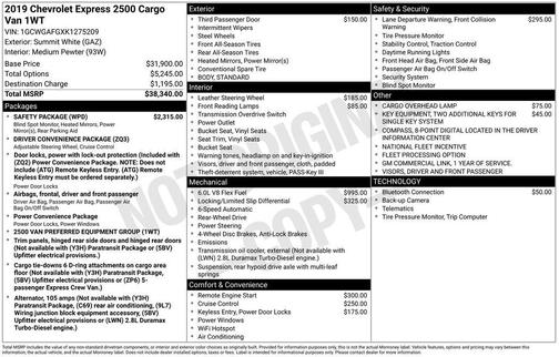 2019 Chevrolet Express 2500 Work Van
