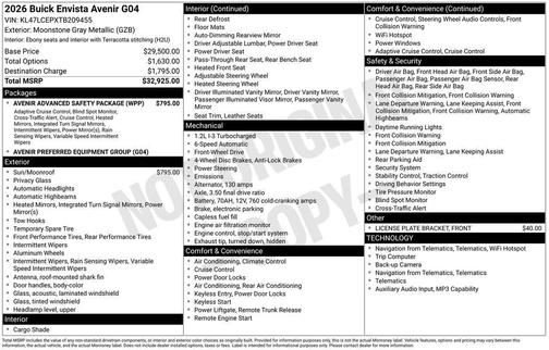 Moonstone Gray Metallic 2026 Buick Envista Avenir