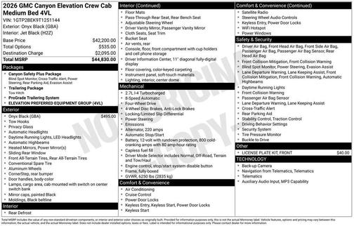 Onyx Black 2026 GMC Canyon 4WD Elevation