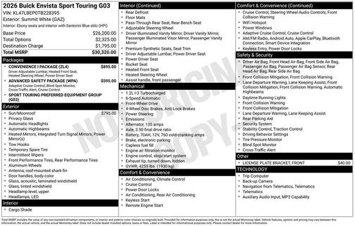Summit White 2026 Buick Envista Sport Touring
