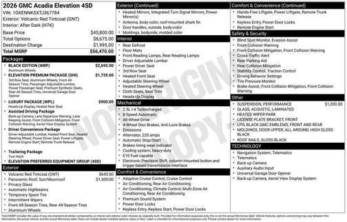 Volcanic Red Tintcoat 2026 GMC Acadia Elevation AWD