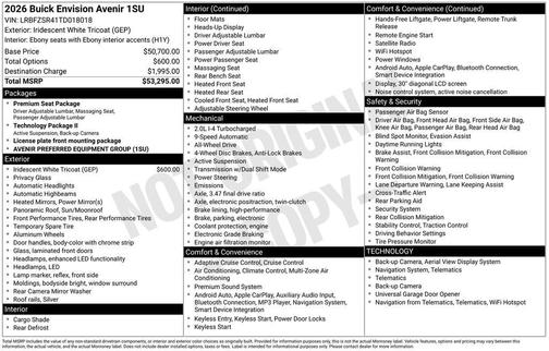 Iridescent White Tricoat 2026 Buick Envision Avenir
