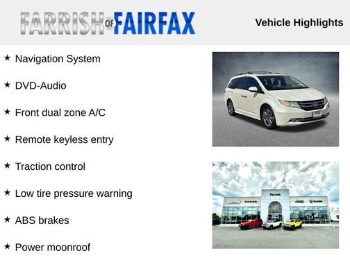 White 2014 Honda Odyssey Touring Elite