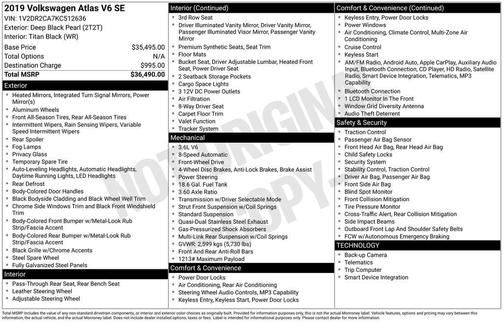 2019 Volkswagen Atlas 3.6L SE