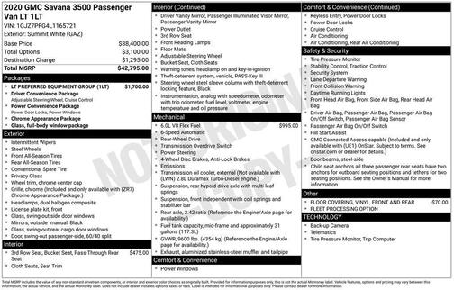 2020 GMC Savana 3500 RWD 3500 Extended Wheelbase LT