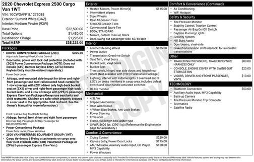 Summit White 2020 Chevrolet Express 2500 Work Van