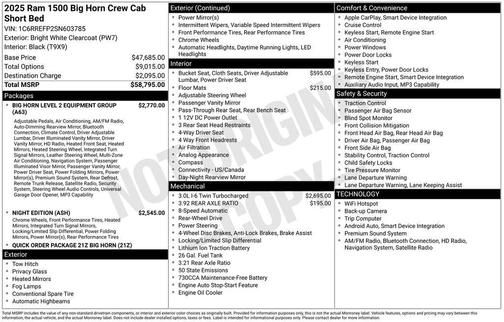 Bright White Clearcoat 2025 RAM 1500 Big Horn/Lone Star