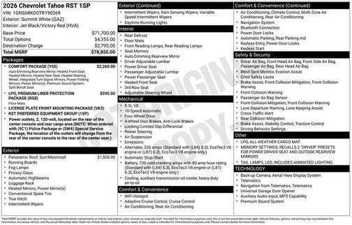 Summit White 2026 Chevrolet Tahoe 4WD RST