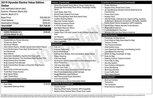 2019 Hyundai ELANTRA Value Edition