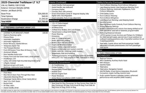 Crimson Metallic 2025 Chevrolet Trailblazer LT