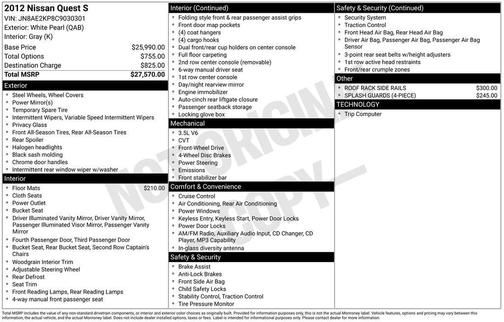 White Pearl 2012 Nissan Quest S