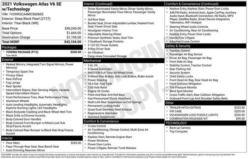 2021 Volkswagen Atlas 3.6 V6 SE w/ Technology