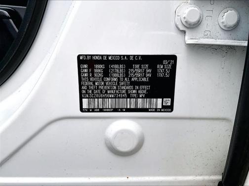 White 2021 Honda HR-V EX