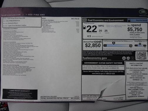 2026 Land Rover Range Rover Sport SE