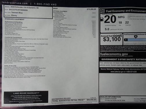 Tasman Blue 2026 Land Rover Defender P400 X-Dynamic SE