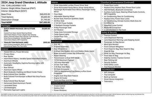 Bright White Clearcoat 2024 Jeep Grand Cherokee L Altitude