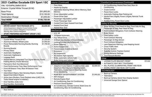 Crystal White Tricoat 2021 Cadillac Escalade ESV Sport