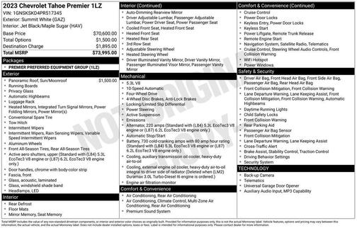 Summit White 2023 Chevrolet Tahoe Premier
