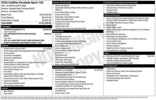 Radiant Red Tintcoat 2026 Cadillac Escalade Sport