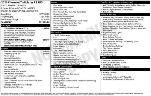 Iridescent Pearl Tricoat 2026 Chevrolet Trailblazer RS