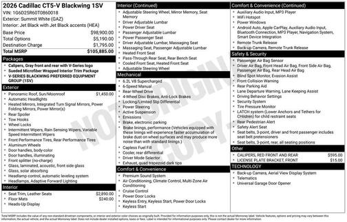 Summit White 2026 Cadillac CT5-V V-Series Blackwing RWD