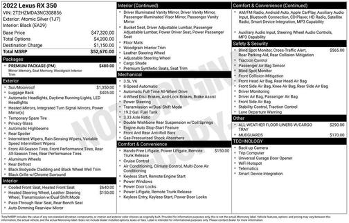 Atomic Silver 2022 Lexus RX 350 Base