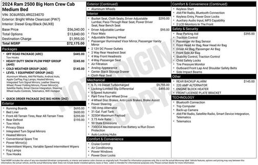 Bright White Clearcoat 2024 RAM 2500 Big Horn Crew Cab 4x4 6'4' Box