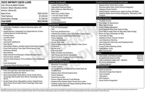 Black Obsidian 2025 INFINITI QX55 LUXE