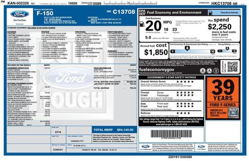 WHITE PLATINUM METALLIC TC 2017 Ford F-150 Lariat