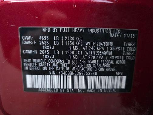 Venetian Red Pearl 2016 Subaru Outback 2.5i Limited