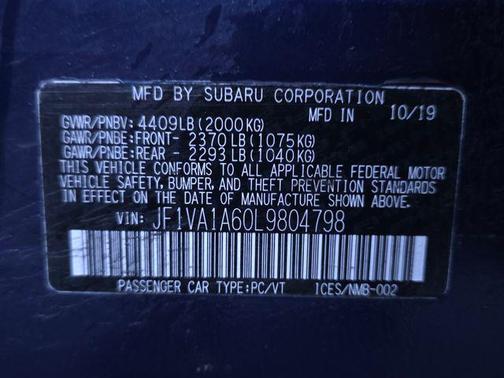 Lapis Blue Pearl 2020 Subaru WRX Base