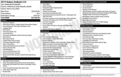 Wilderness Green Metallic 2019 Subaru Outback 2.5i