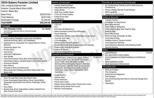 Crystal Black Silica 2024 Subaru Forester Limited