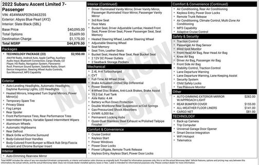 2022 Subaru Ascent Limited 7-Passenger