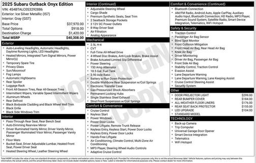 Ice Silver Metallic 2025 Subaru Outback Onyx Edition