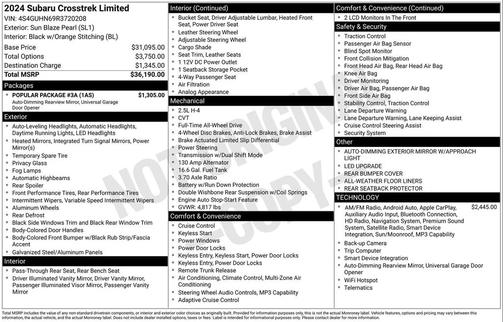 Sun Blaze Pearl 2024 Subaru Crosstrek Limited
