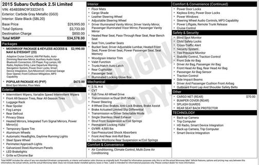 2015 Subaru Outback 2.5i Limited