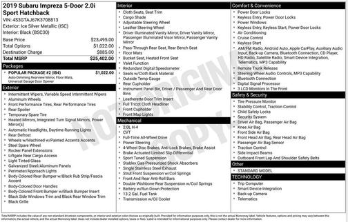 2019 Subaru Impreza 2.0i Sport