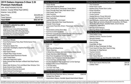 2019 Subaru Impreza 2.0i Premium