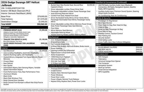 DB Black Clearcoat 2026 Dodge Durango SRT Hellcat Jailbreak AWD