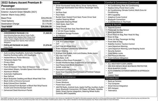 Autumn Green Metallic 2022 Subaru Ascent Premium 8-Passenger