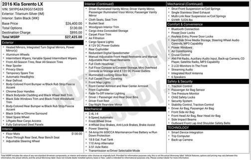 Titanium Silver 2016 Kia Sorento LX